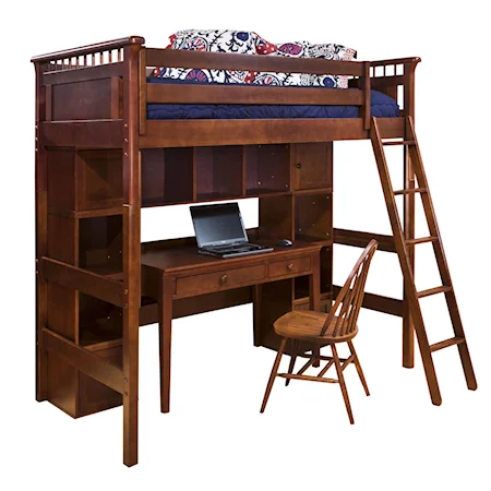 Bennington Twin Bed Lofted Over Desk with Storage Cubes